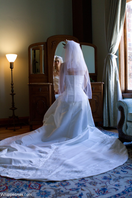 Attractive bride Cherry Torn teases in her wedding dress as her hot maids get drunk
