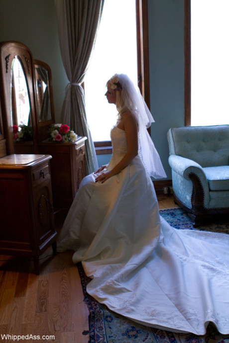 Attractive bride Cherry Torn teases in her wedding dress as her hot maids get drunk
