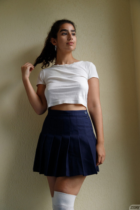Pretty pretty schoolgirl Luna Silver shows her natural boobs & her hot butt