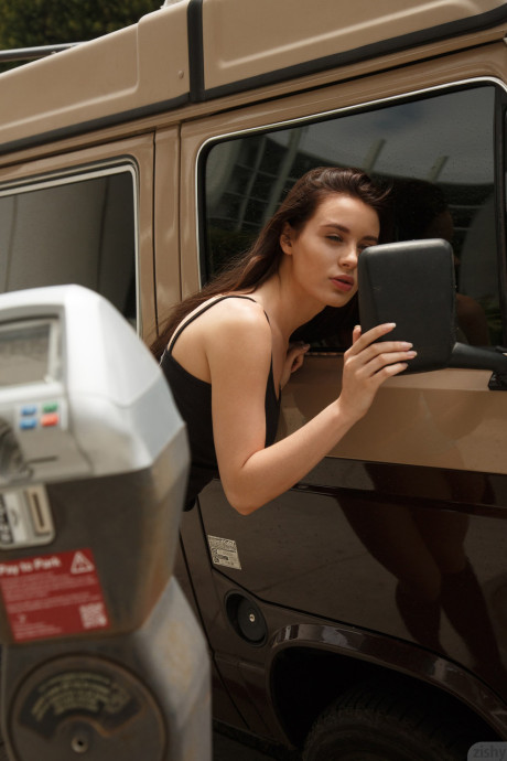 Ravishing brunette Lana Rhoades is all tease in public before baring her tits