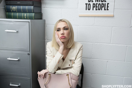 Curvy Canadian thief Sky Pierce gets banged and facialed by the security guard