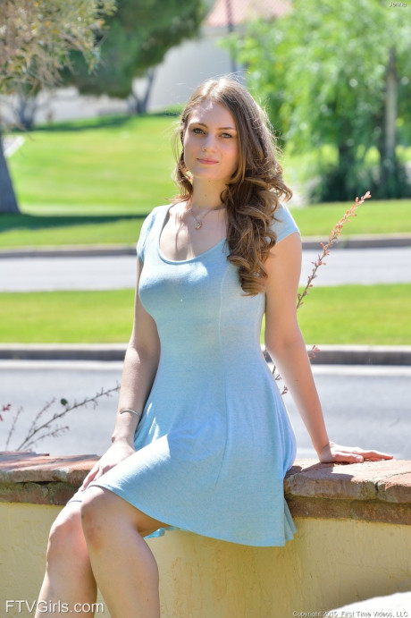 Breathtaking babe Jenna shamelessly toys her delicious pierced cunt in public