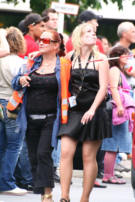 Teenie hoes at a street party are secretly recorded by a public voyeur