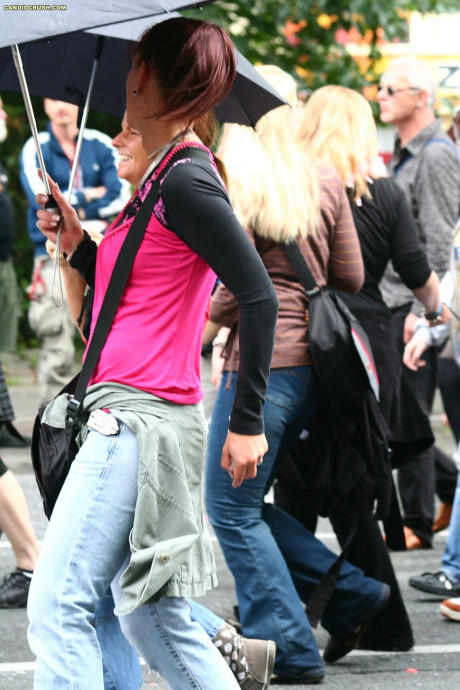 Teenie hoes at a street party are secretly recorded by a public voyeur