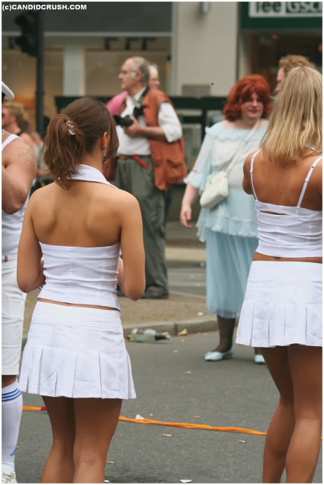 Teenie hoes at a street party are secretly recorded by a public voyeur