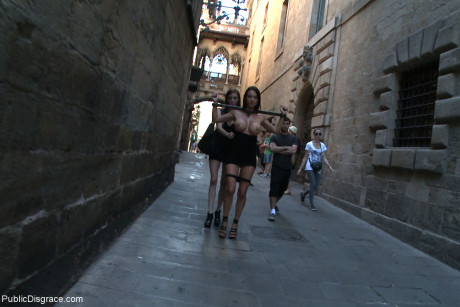 Colombian brunette with huge boobies Franceska Jaimes posing handcuffed in public