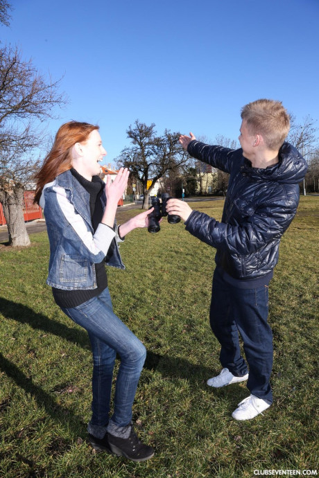 Redheaded teen Linda X jerks off her boy after a hardcore fuck