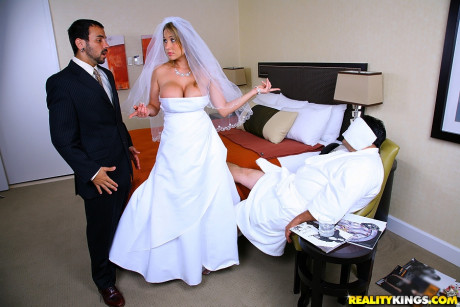 Horny bride Alanah mounts the groomsman on her wedding night when hubby sleeps