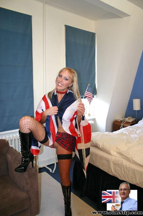 Busty blonde MILF Chantelle in schoolgirl outfit gets boned ugly fat lover