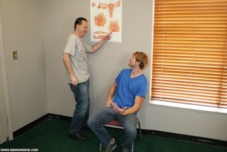 Dark haired MILF nurse gives a sexy lovely blowjob to her horny patient