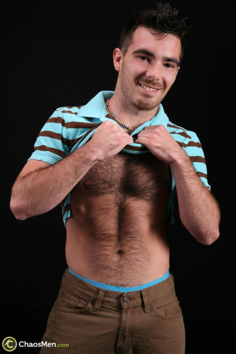 Hairy gay bear Colton shows off his bushy chest and cock before jerking