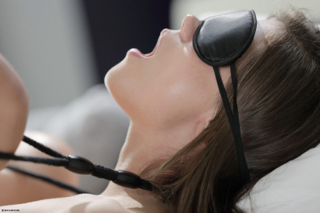 Caprice is blindfolded and restrained during anal games by her boy boyfriend guy