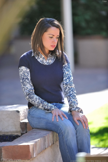 Stunning amateur MILF Paige flashes her great pair of titties in public