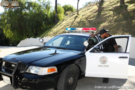 Policewoman Eliza Ibarra participates in an interracial blowbang