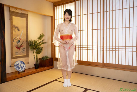 Japanese chick lady Ema Kato sports a creampie after anal sex with two men