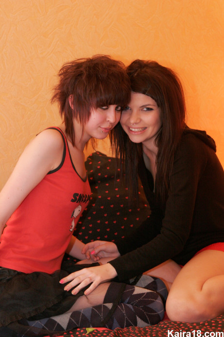Lovely teens Kaira 18 & Kate indulge in light lesbian play on a bed