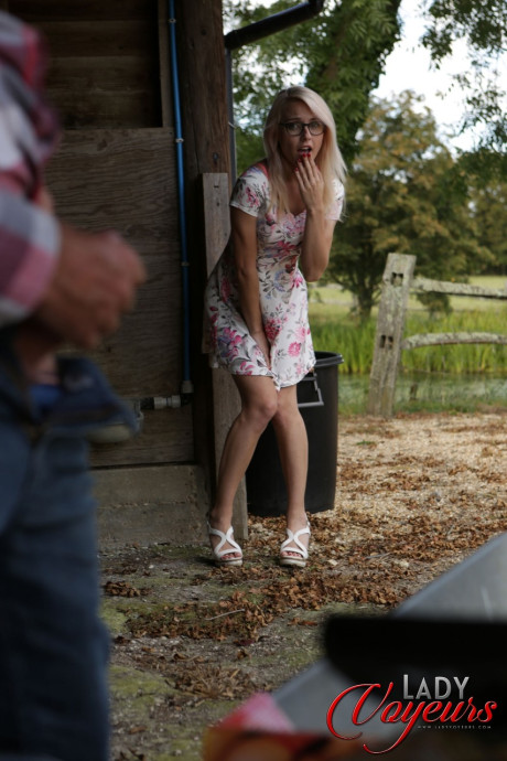 Farmer's fiance Chloe Toy teases her wanking fiance in attractive undergarment in the barn