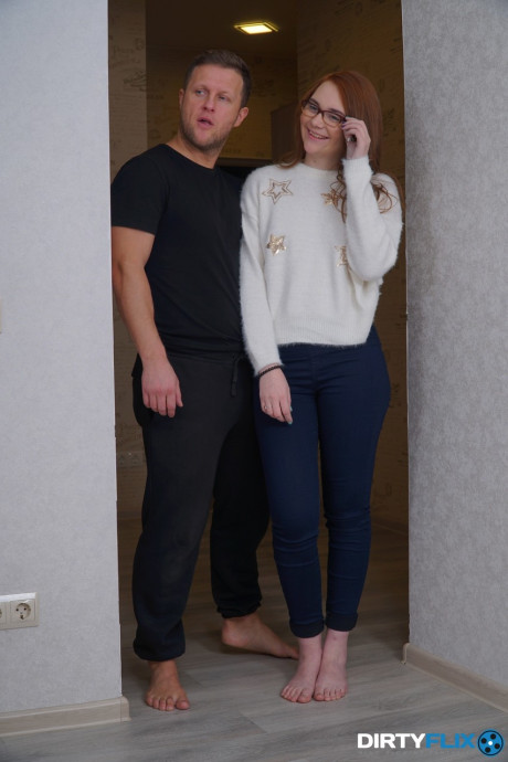 Geeky ginger young Alta Sierra rides a stiff boner and takes cum in her mouth
