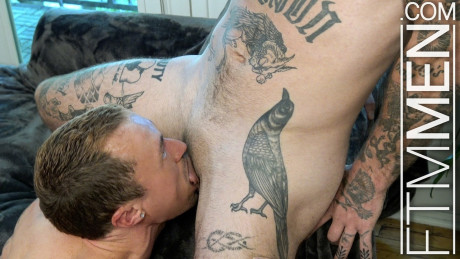 Tattooed gay Americans Chance Hart & Tommy Deetz engage in anal sex action