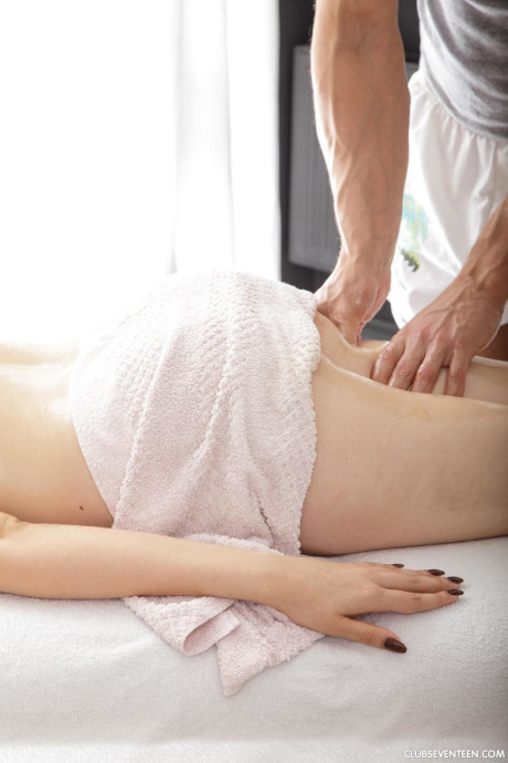 Russian young Sheila B receives a hot oily massage & gets her gigantic titties sexed