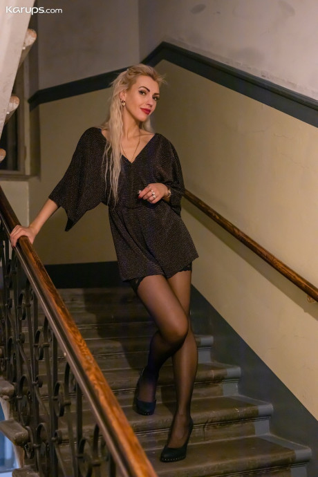 Petite blondy old Milena mounts a fat boner in hot lacy nylons