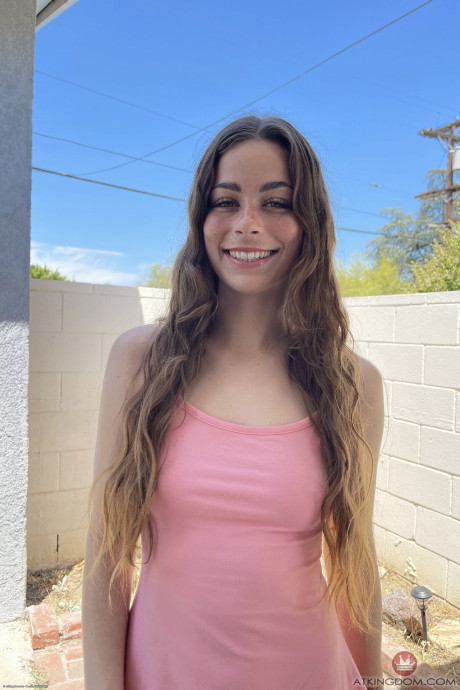 Young amateur with freckles Renee Rose shows her attractive vagina and toes up close