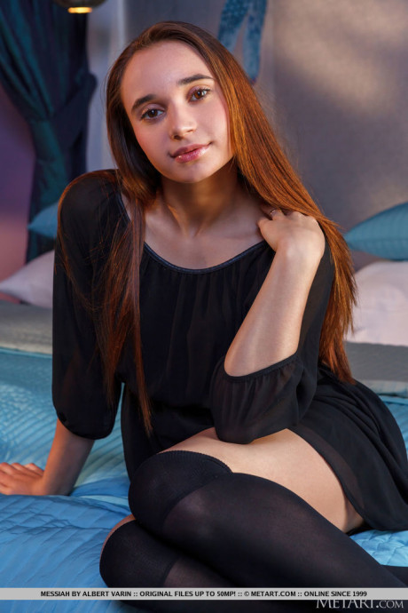 Pretty brunette Messiah invites you to join her in the bedroom, her humongous brown