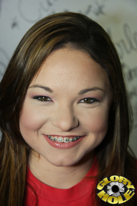Fresh teen brunette with braces Leenah Rae loves interracial sex at gloryhole