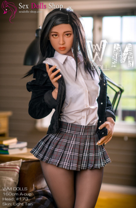 Raven-haired secretary sex doll Judy strips to her stockings at the office