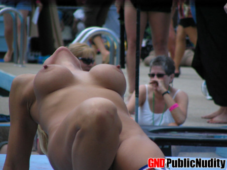 Amateur sluts try their hands at stripping at a clothing optional resort