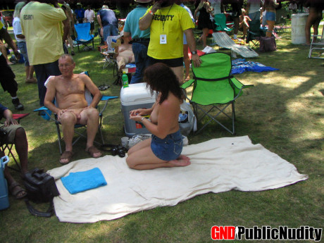 Amateur sluts try their hands at stripping at a clothing optional resort