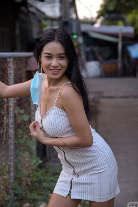 Sexy Thai young Kahlisa Boonyasak flashes her panties in public & poses naked