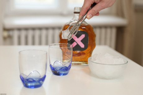 Hot brunette sucks on a hard dong after drinking whiskey on the rocks