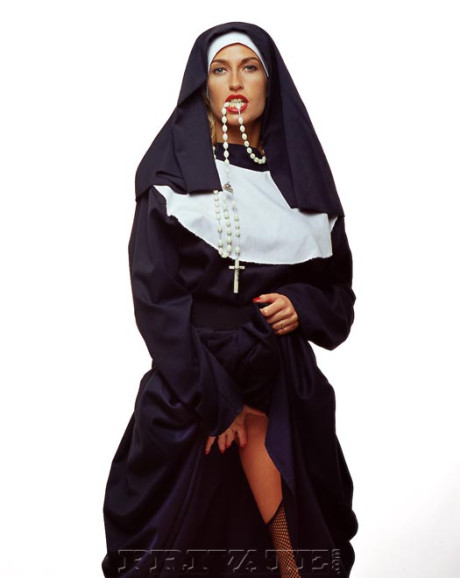 Slutty nun prays to her God after masturbating her virgin cunt