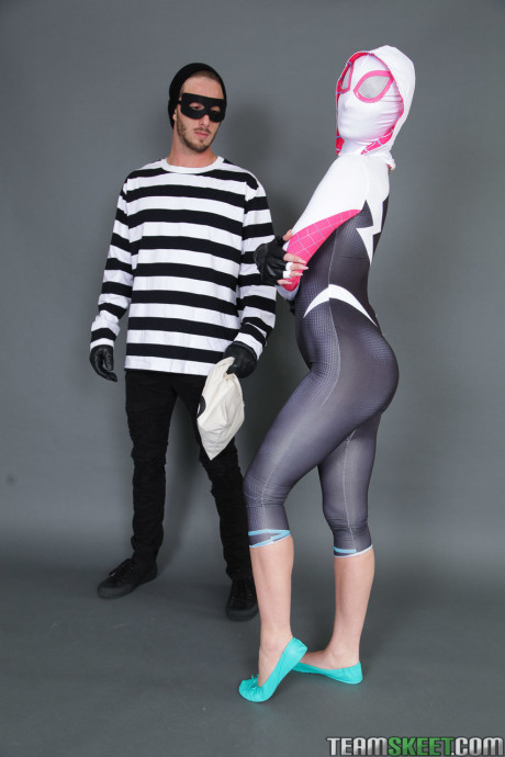 Sexy slim pornstar Daisy Stone doffs her superhero uniform and gets boned