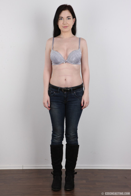 Fresh faced Lucka peels her jeans for a nude interview photo session