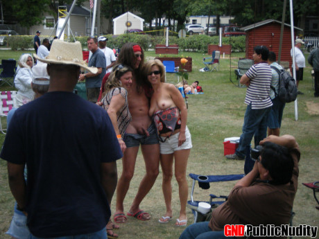 Amateur women go undressed and semi nude at a clothing optional party