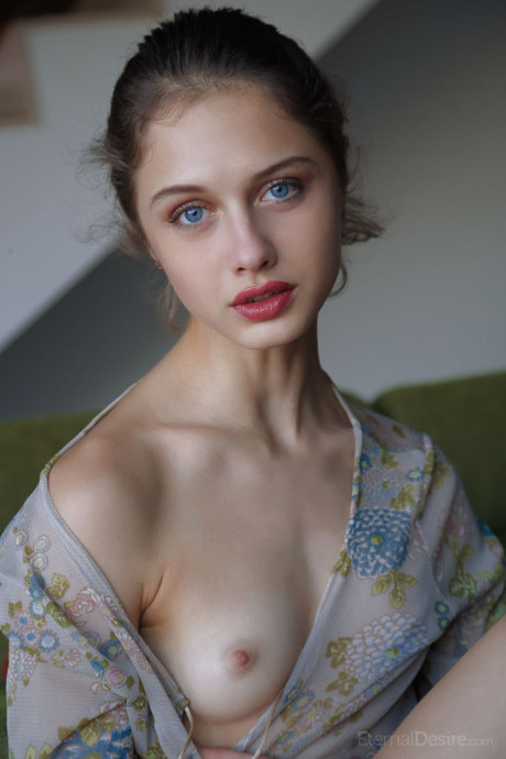 Innocent young chick gf woman Clarice A flashes a tiny tit before getting completely undressed
