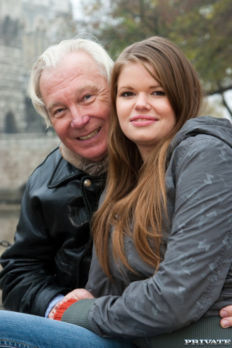 Brunette young in undergarment Jenny Noel gets nailed by an old grandad and his son