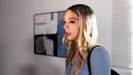 Stepsisters Jazmin Luv & Lily Larimar experiment with lesbian sex on a bed