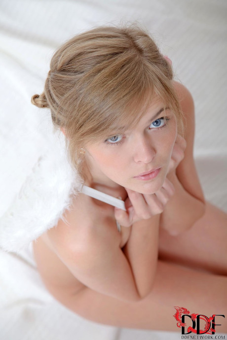 Angelic European teenie Audrey poses in panties & spreads her snatch undressed