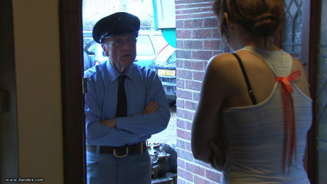 Misbehaving ladies are taken over an old officer's knee for a spanking