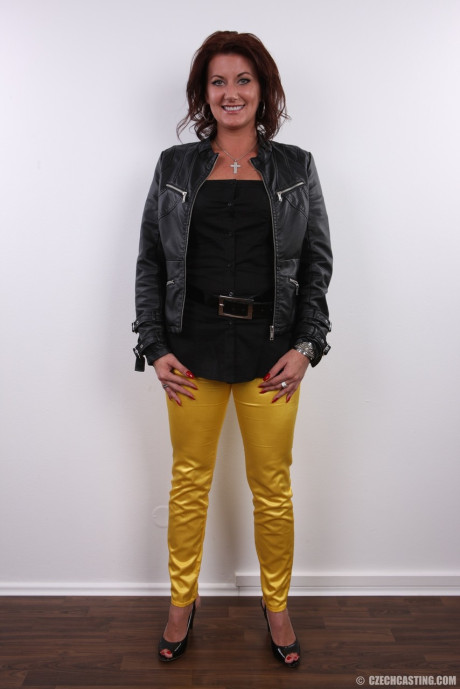 First timer takes off her clothes 1 item at a time until she's standing naked