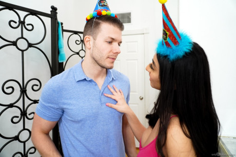 Curvy hispanic teen Violet Myers swallows a dude while at a birthday party