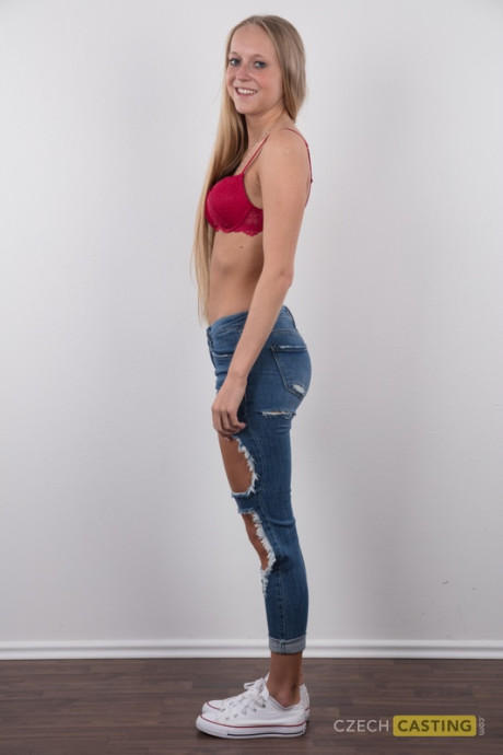 Tall blondy Stepanka divests herself of ripped jeans for her first undressed shoot