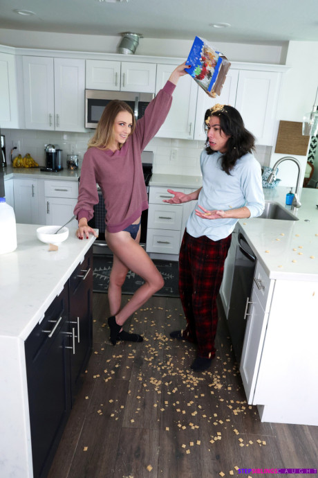 American teen Kyler Quinn gets boned by her oriental stepbrother in the kitchen