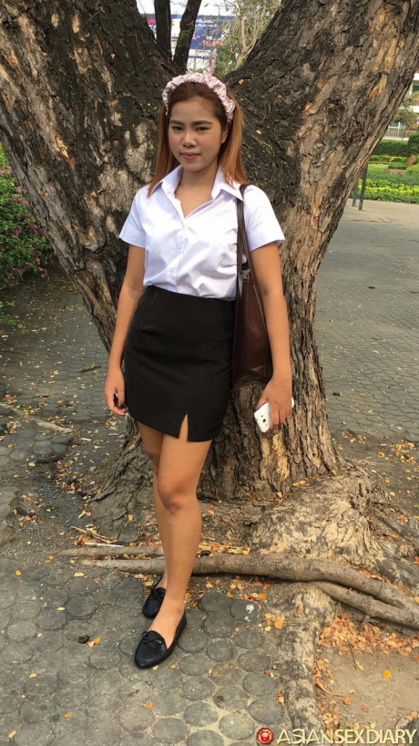 Thai schoolgirl Apple B gets pounded in missionary & doggystyle sex positions