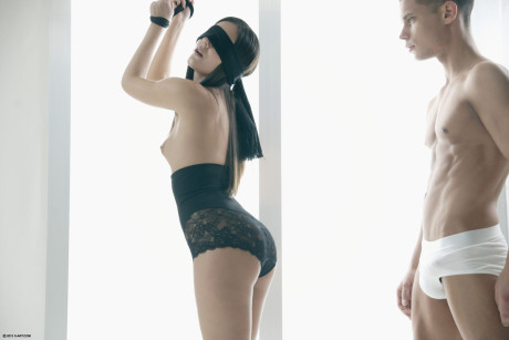 Charming young whore girl lady is made love to while blindfolded and restrained