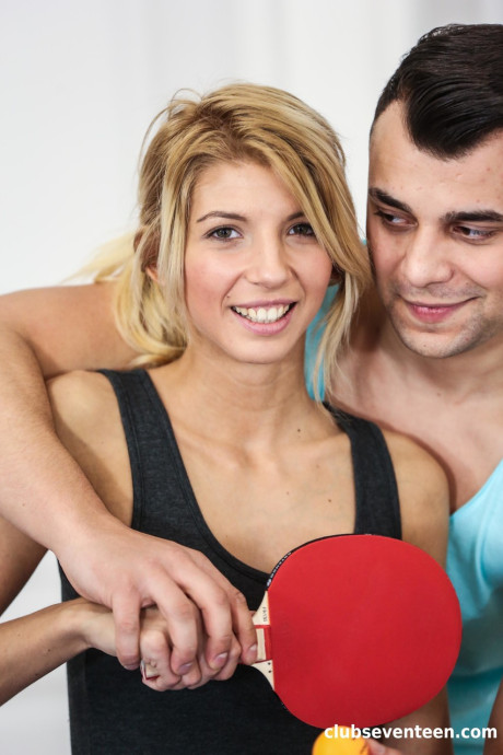 Adorable teen Missy Luv shows her tiny boobs & gets boned on a ping-pong table