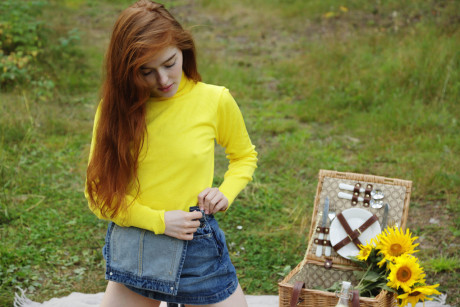 Russian babe Jia Lissa strips her suspenders & sweater to spread her vagina